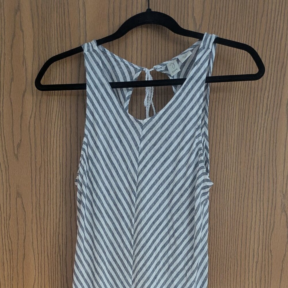Joie Linen Blend Maxi Dress Tassel Sleeveless Blue White Striped Women's M